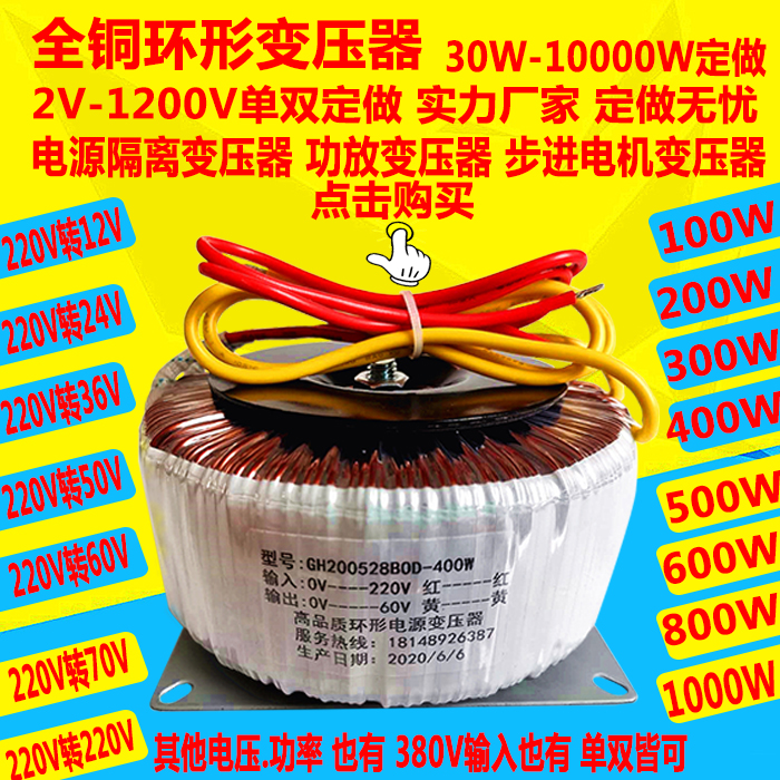 环形变压器电源隔离380V220V变AC24V36V48V50V60V70V80V110V300W - 图0