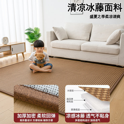 加厚藤席地垫凉席榻榻米海绵床垫家用床边地铺天然冰藤爬爬垫定制 - 图2