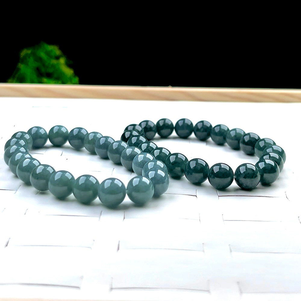 10mm正品A货天然蓝水油青绿翡翠圆珠珠链女手串单圈玉项链手链男 - 图1