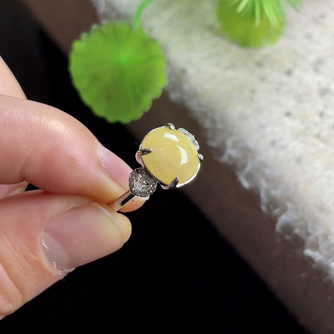 Burmese jade ring S925 silver inlaid egg surface
