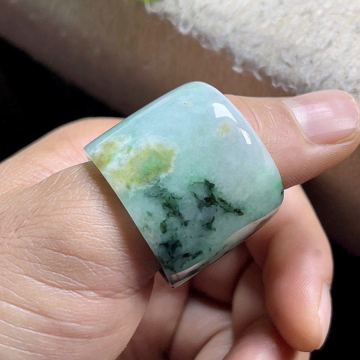 23mm翡翠扳指男玉扳指玉指环 缅甸花青料天然A货长筒宽边阳绿飘花 - 图1