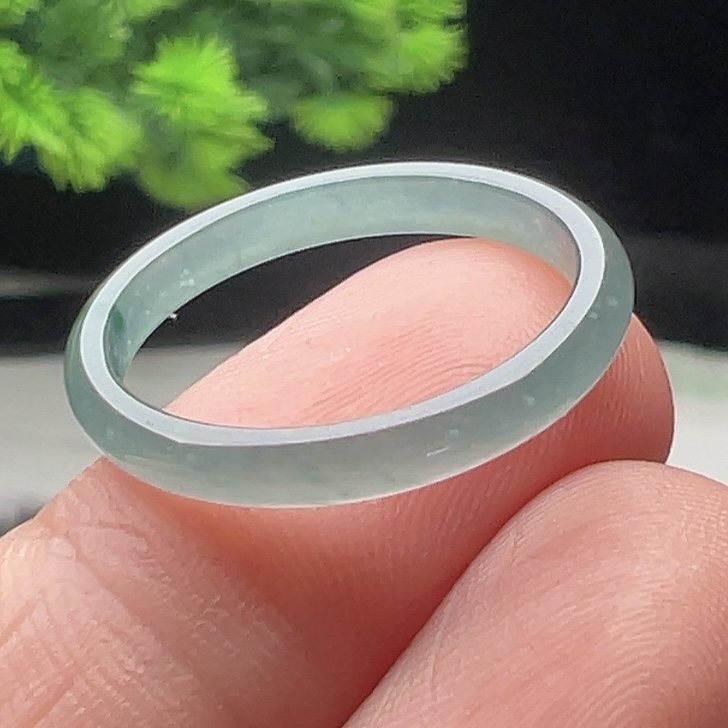 16号正品天然翡翠玉指环首饰A货玉石一抹绿细边戒指素圈介指男女 - 图1