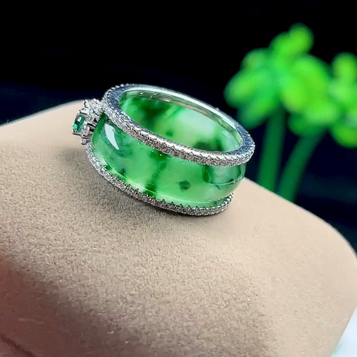 No. 17 18mm ice floating flower jade ring Burmese material jade ring natural A goods jade finger S925 silver inlaid ring