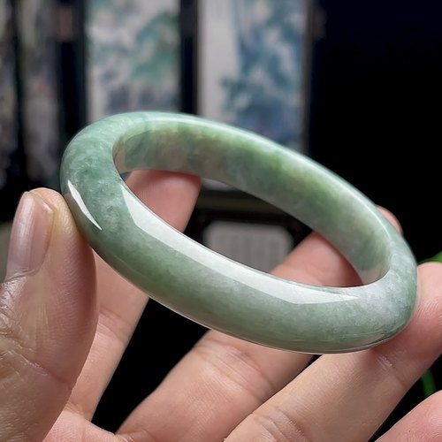 54圈口翡翠手镯女款缅甸料A货天然玉石豆绿正圈平安镯玉镯子正品 - 图0
