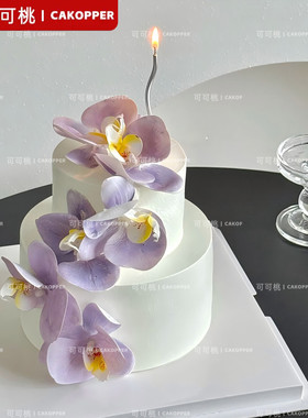 紫色仿真蝴蝶兰花束小红书同款摆件生日甜品台蛋糕装饰烘焙小插件