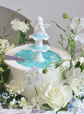 喷泉摆件小天使许愿池装饰烘焙配件粉紫色甜品台浪漫唯美生日蛋糕