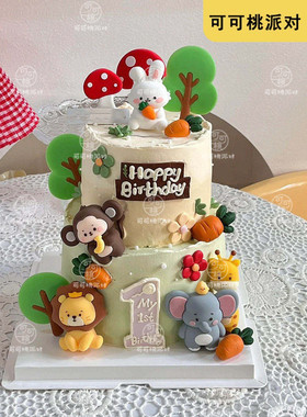 软胶动物植物蛋糕摆件小树胡萝卜装饰品柿子猴子玩偶儿童生日周岁