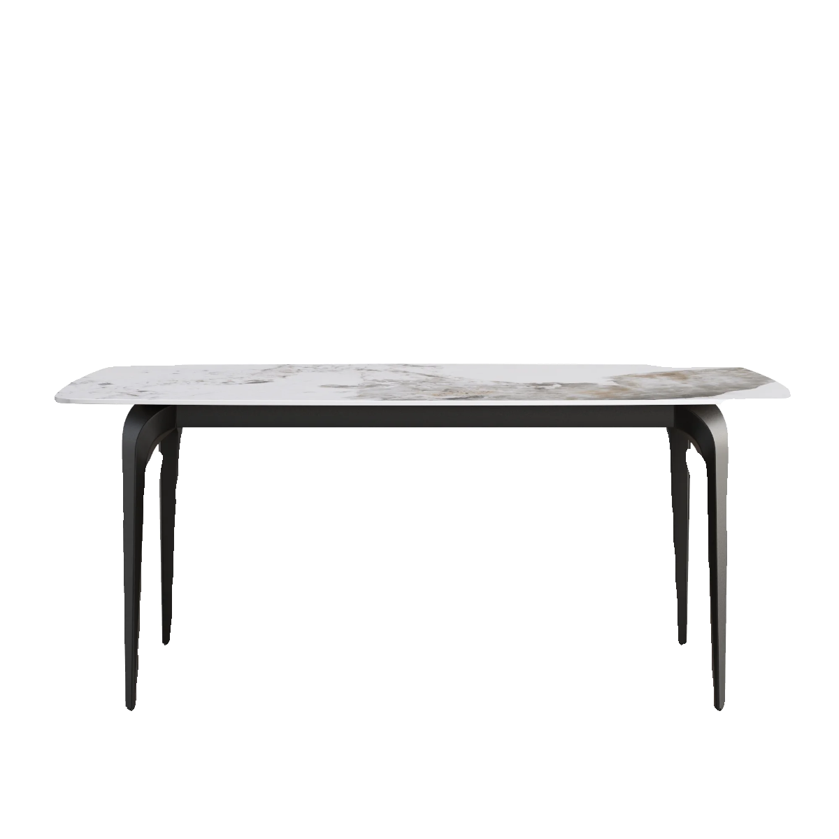 北欧极简长方形岩板餐桌椅组合 马肚形金属支架大理石饭桌办公桌