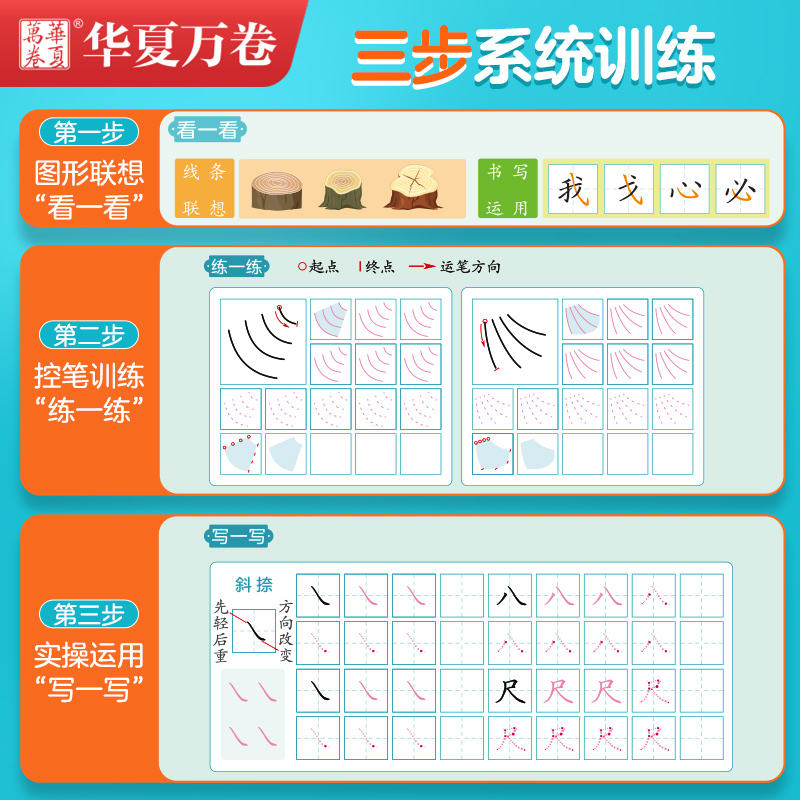 华夏万卷小学生控笔训练字帖 正姿点阵控笔儿童描红字帖 幼小衔接笔顺笔画图形字帖 - 图1