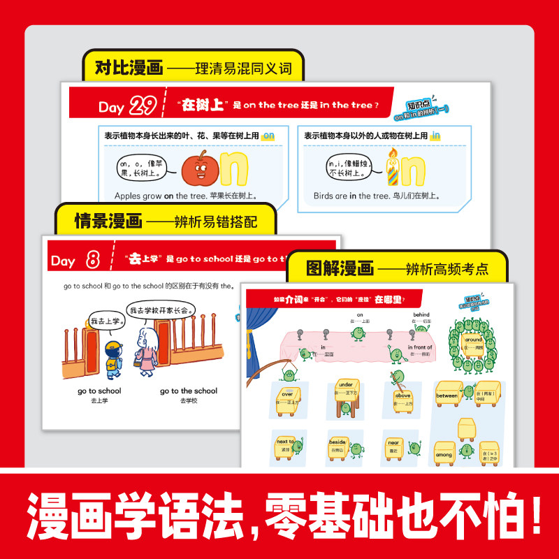 当当网正版 漫画小纸条小学英语语法单词音标情景图解法一二三四五六年级通用场景速记速学音标词汇句型大全开心教育趣学 视频讲解