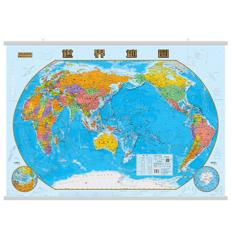 【颜值高】中国地图和世界地图 约1.07米×0.76米 加厚高清双面覆膜 更多精华地理知识 家庭学校图书馆背景墙挂画