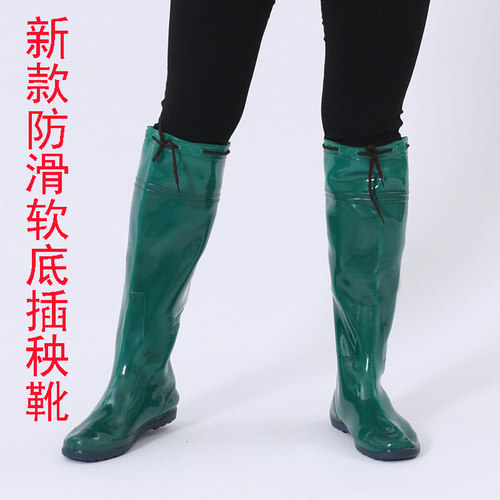 稻田插秧鞋男加长农用水田靴子水鞋软底雨鞋女防水过膝轻便下水鞋 - 图0