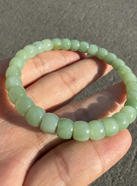 新疆且末黑羊洞和田玉碧玉手链7mm薄荷绿直切珠无暇油润漂亮