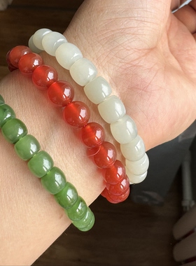 新疆且末甜水河油膏料和田玉青白玉手链8mm直切珠细无暇女士首饰