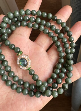 和田玉碧玉108长链碧玉猫眼黑猫项链多圈手链无黑点瑕疵卡6mm圆珠
