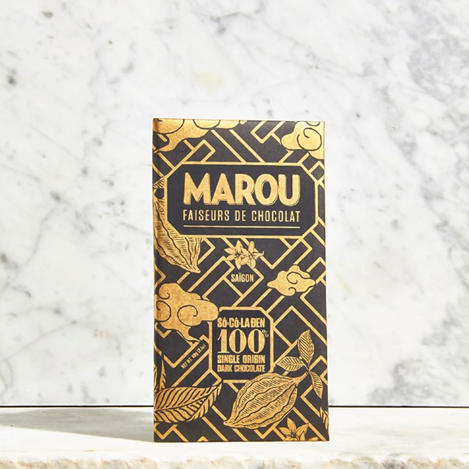 越南直邮Marou法国玛瑈100% DARK CHOCOLATE 100%全黑巧克力60g-图1