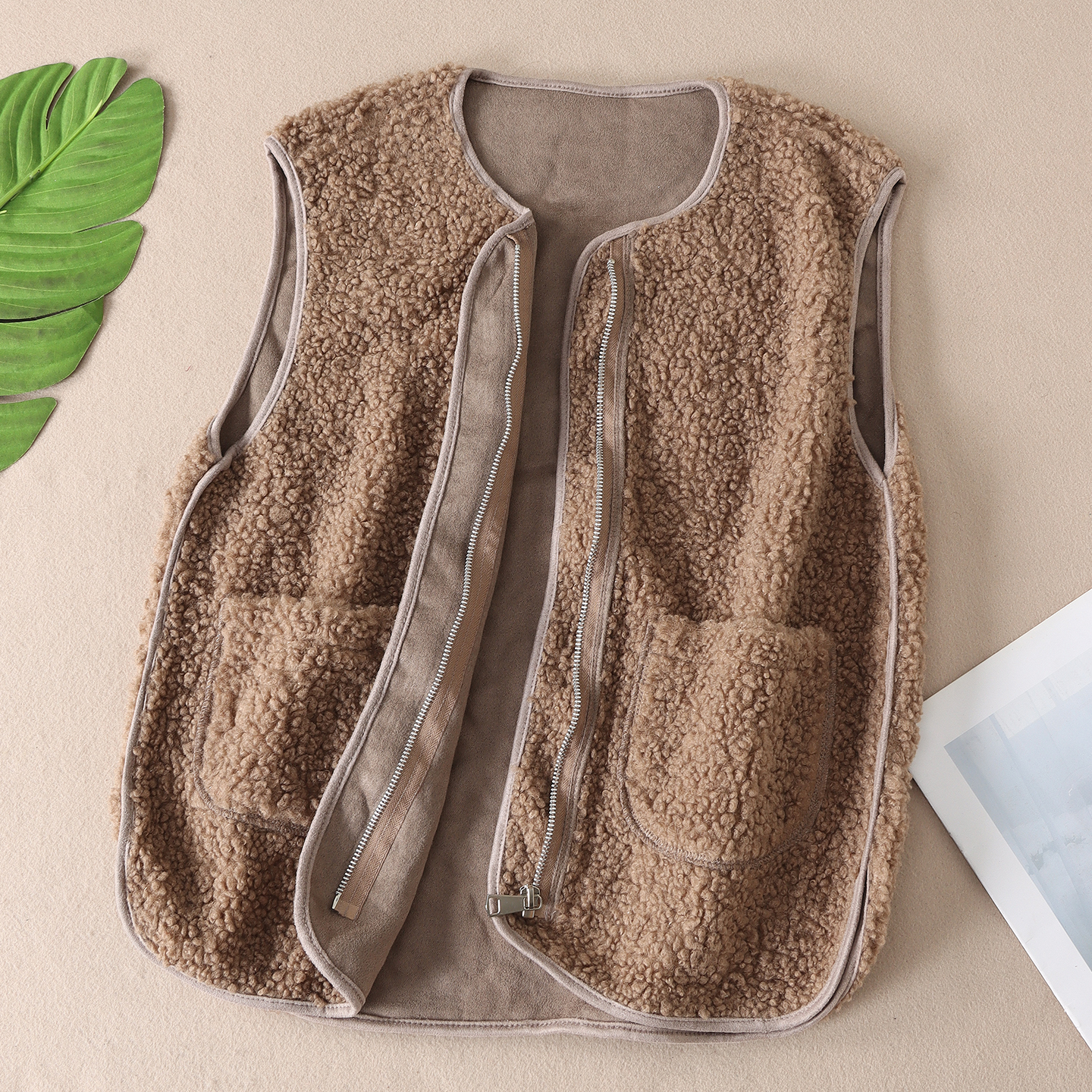 羊羔毛颗粒绒马甲女仿皮毛一体秋冬百搭外穿马夹背心无袖外套C472 - 图0