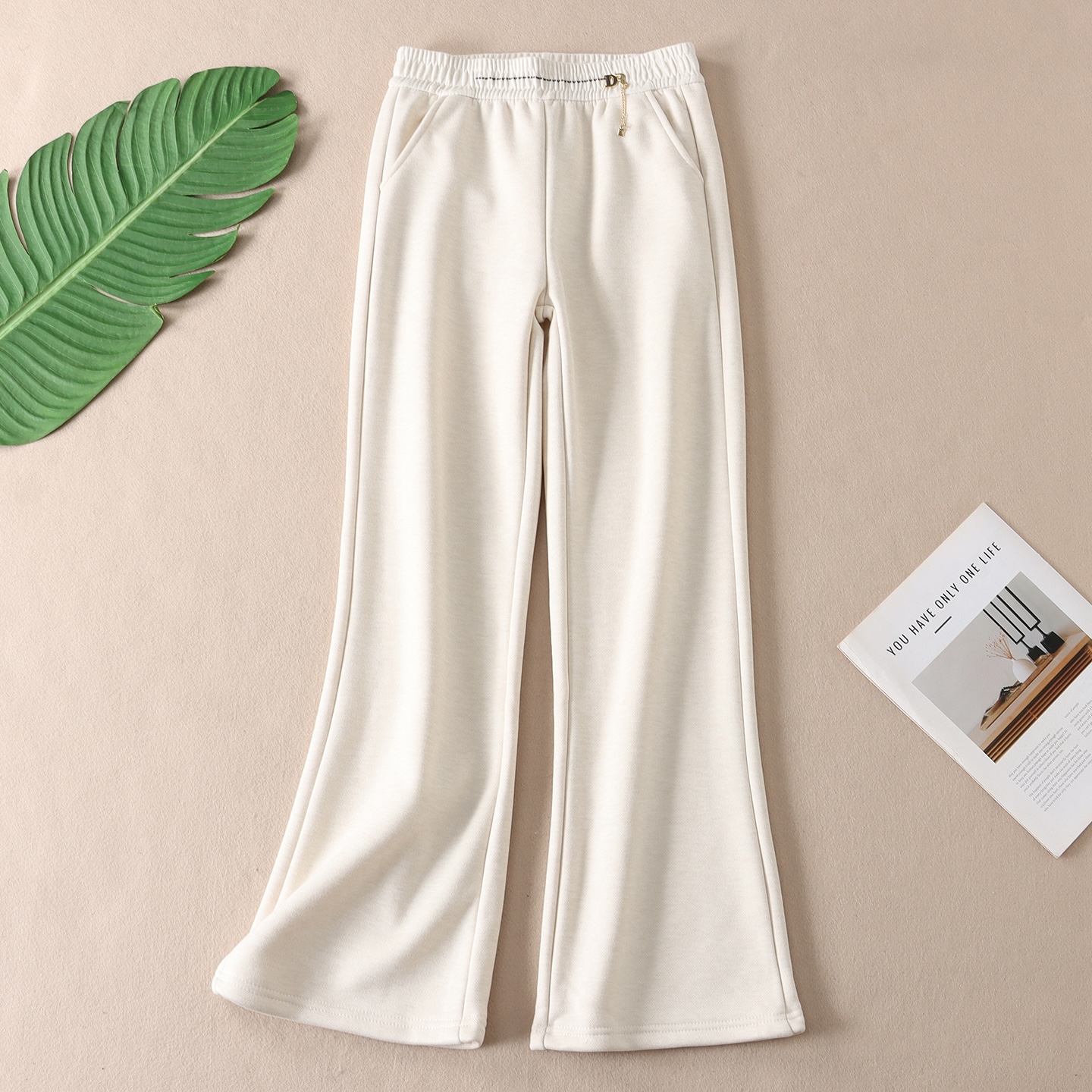 500克~显瘦不臃肿仿羊绒加厚微喇裤女冬流苏高腰百搭长裤子 W3102 - 图1