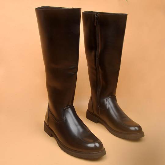 男士长筒靴子加绒保暖机车靴仪仗队厚底骑士靴护膝高筒马靴秋冬款