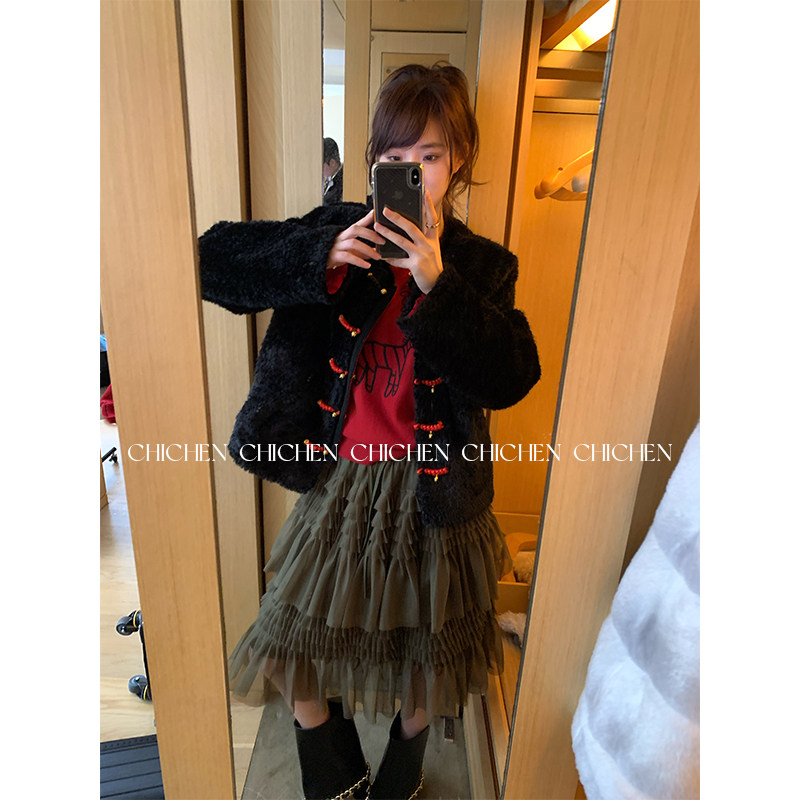 CHICHEN-新中式水貂毛拼接毛绒外套,淘宝优惠券,粉丝福利购,淘宝优惠卷