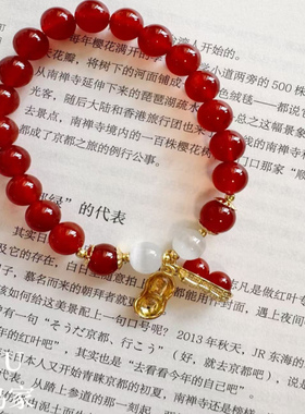 【好事花生】天然红玛瑙猫眼石铃兰花新中式国风手链女红色手串