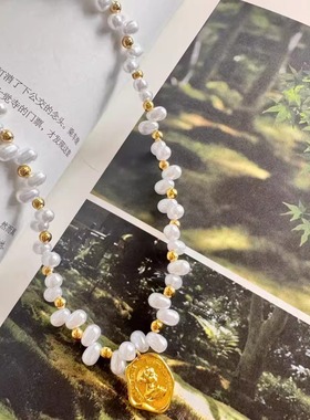 庄园晚梦| 法式时尚珍珠小米珠百搭项链巴洛克金币人像气质锁骨链