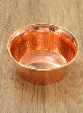 藏式红铜水盆供水碗供水杯水财神锤纹点缀室内供奉平底桌面摆件