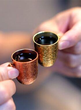 罐子户外手动紫铜锤纹小酒杯咖啡杯一口杯小挂杯简约时尚百搭挂件