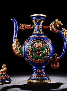 仿古铜摆件 镶嵌景泰蓝  珐琅彩龙酒壶 家居装饰礼品工艺品批发