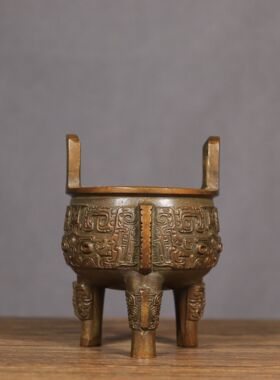 黄铜鼎圆鼎仿古办公桌摆件开业礼品客厅三足鼎玄关摆件家居香炉