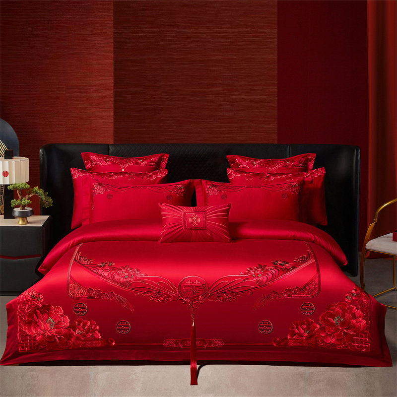 雅鹿家纺结婚全棉四件套纯棉刺绣婚庆大红陪嫁婚房喜被芯床上用品,淘宝优惠券,粉丝福利购,淘宝优惠卷
