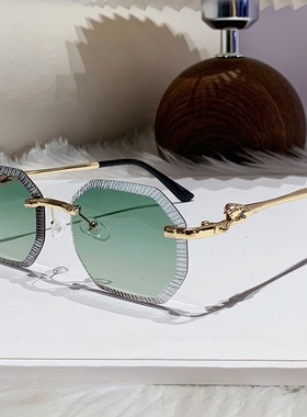 跨境欧美墨镜时尚方形金属感2025新款锯齿镜片无框太阳镜遮阳