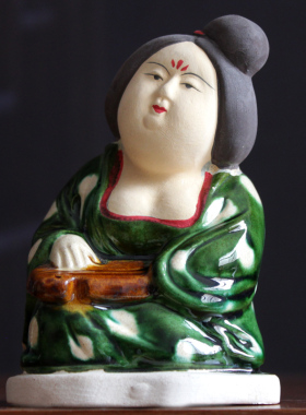 唐三彩陶瓷仕女佣桌面摆件收藏