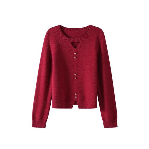 【璀璨毛衫】OSA欧莎细闪银丝北极绒针织衫女冬新款镂空圆领上衣 - 图3