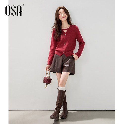 【璀璨毛衫】OSA欧莎细闪银丝北极绒针织衫女冬新款镂空圆领上衣 - 图2