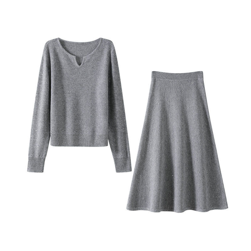 OSA欧莎高级灰亮片氛围感套装裙女25冬季新款简约纯色针织两件套,淘宝优惠券,粉丝福利购,淘宝优惠卷