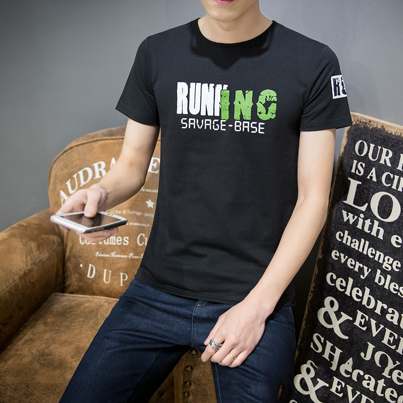 婪墨服饰旗舰店年夏季新品男士短袖t恤纯棉修身体桖圆领半袖潮流韩版上衣服2