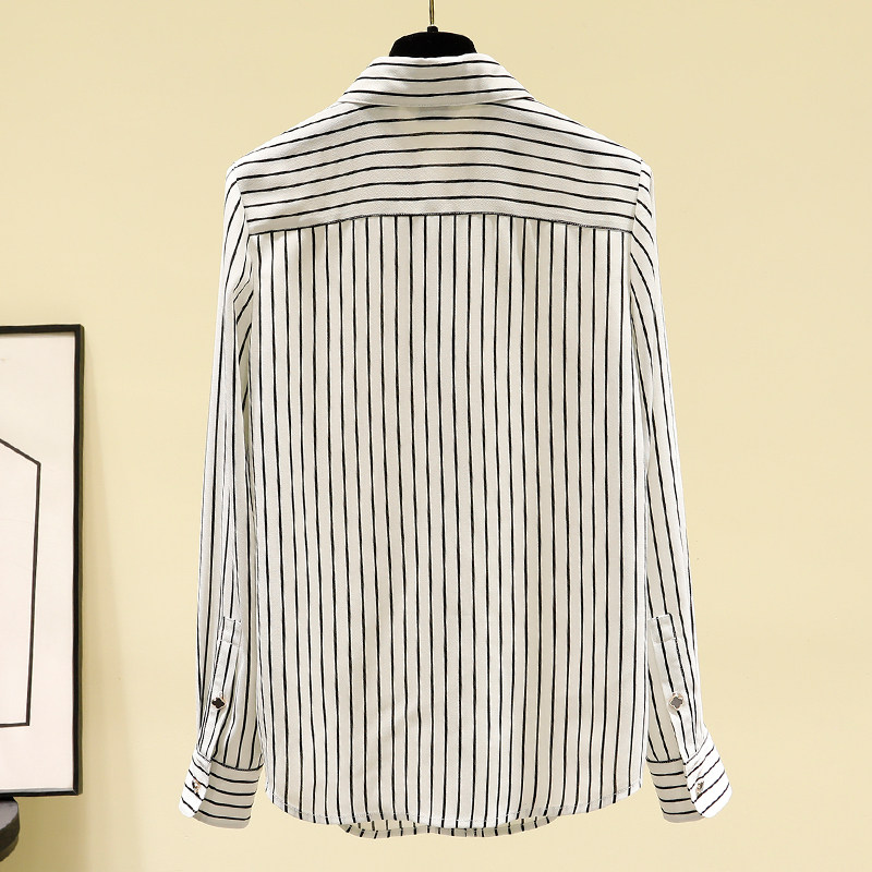 2021年新款秋季竖条纹雪纺宽松衬衫 维妮司特女装衬衫