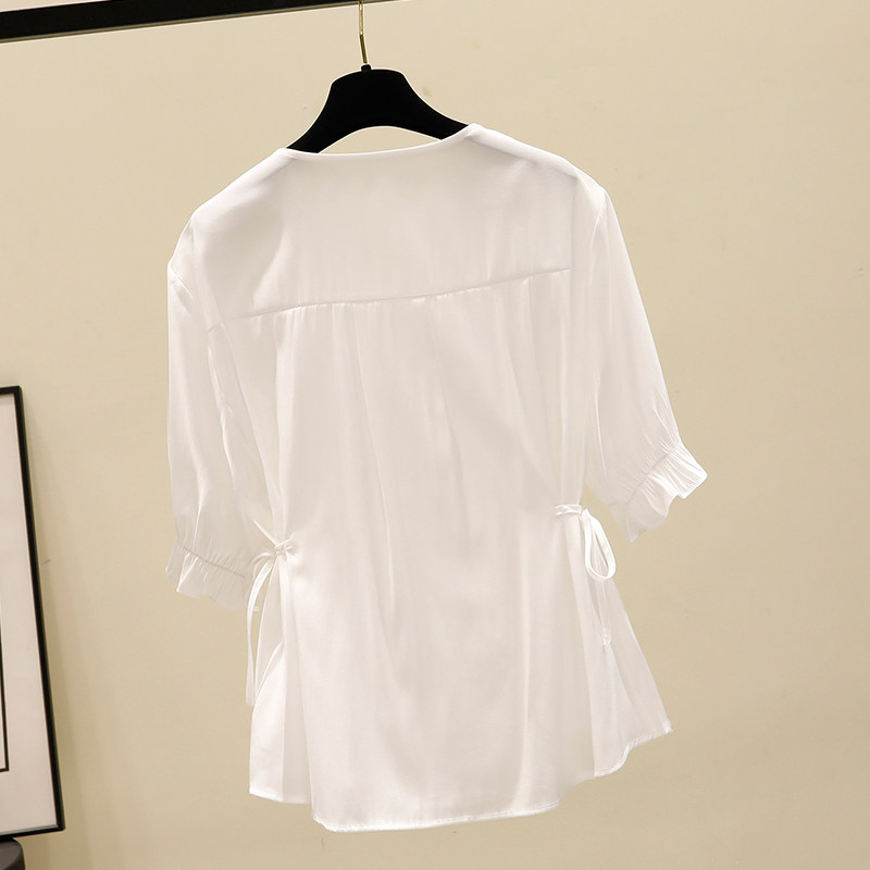 2020年夏季新款短袖设计感雪纺衫 维妮司特女装蕾丝衫/雪纺衫