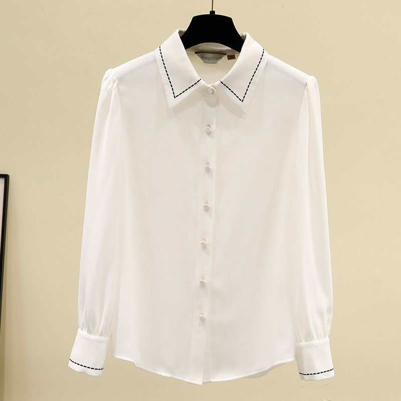 2021年秋季新款韩版长袖雪纺衬衫 维妮司特女装蕾丝衫/雪纺衫