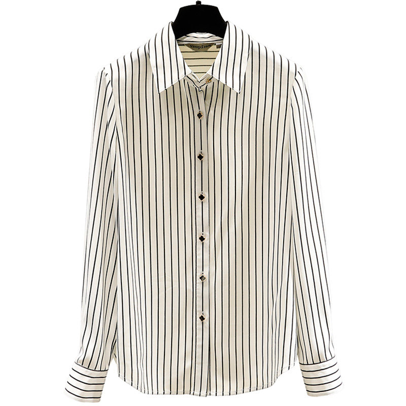 2021年新款秋季竖条纹雪纺宽松衬衫 维妮司特女装衬衫