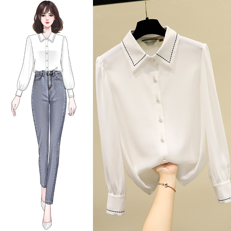 2021年秋季新款韩版长袖雪纺衬衫 维妮司特女装蕾丝衫/雪纺衫