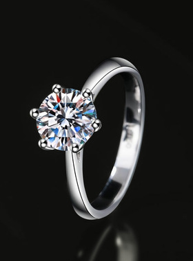 跨境wish热卖网红直播一克拉六爪锆石戒指欧八心八箭结婚礼物