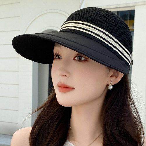 夏季帽子女士妈妈大檐遮阳帽薄款透气休闲骑车防晒防紫外线太阳帽 - 图1