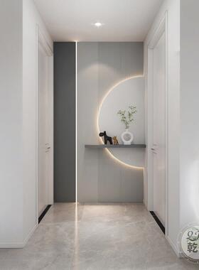 2025轻奢入户玄关装饰画正对门异型带灯现代简约走廊过道定制背景