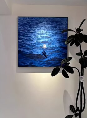 一帆风顺现代简约玄关过道走廊装饰画蓝色大海餐厅高级感肌理挂画