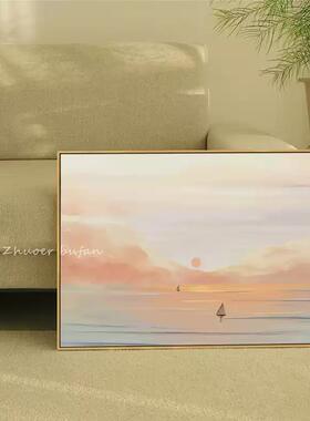 北欧ins风蓝色大海风景装饰画简约卧室挂画小众壁画客厅落地摆画