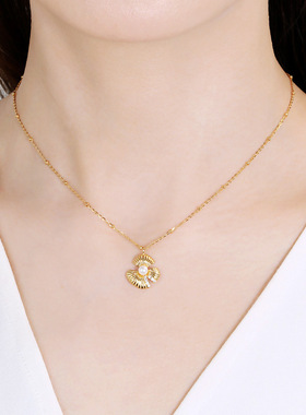 S925纯银韩版花朵珍珠锆石项链耳饰组合春季小红书热款锁骨链