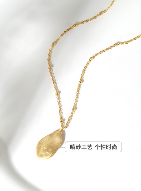 耳钉S925纯银磨砂树叶锆石组合套装项链耳饰小众极简百搭韩版饰品