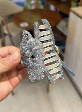 重工水晶玫瑰花抓夹手工水晶串珠花朵发抓网红百搭发夹发饰批发